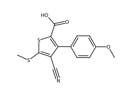 4-Cyano-3-(4-methoxyphenyl)-5-(methylthio)thiophene-2-carboxylic acid molecular structure
