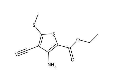 Ethyl 3-amino-4-cyano-5-(methylthio)-thiophene-2-carboxylate molecular structure